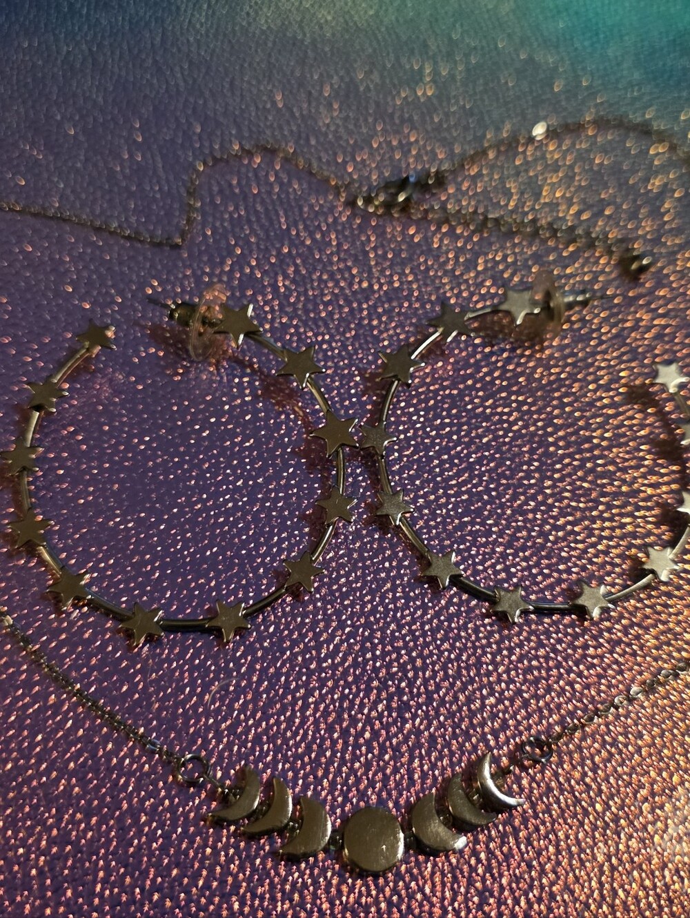 Silver-Toned Star Hoop Earrings and Moon Phase Necklace Set